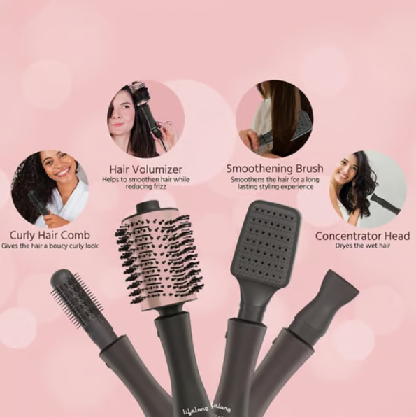 Lifelong Volumizer 4 in 1 Multi-styler Ceramic Hair Brush Straightener (Rose Gold, 1200W) - Image 4