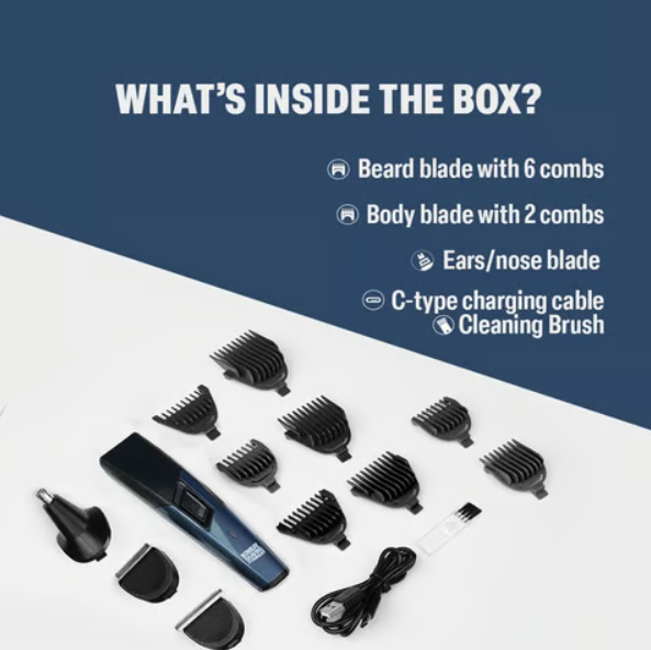 Bombay Shaving Company Power Groomer 11-in-1 Multi Grooming Kit (Black, 5W) - Image 7