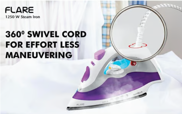 Havells Flare Steam Iron with Teflon Coated Sole Plate 1250W (Purple) - Image 7