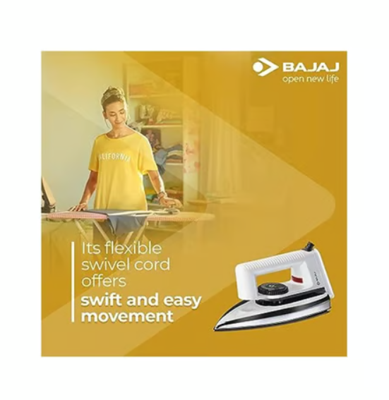 Bajaj Popular Dry Iron 1000W (White) - Image 3