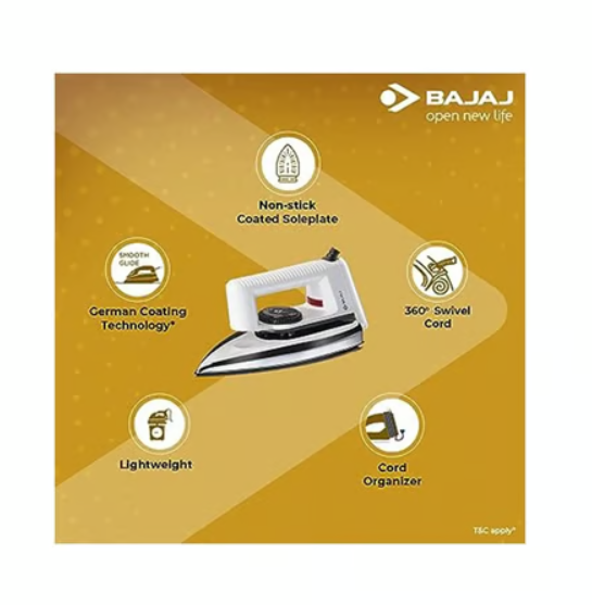Bajaj Popular Dry Iron 1000W (White) - Image 2