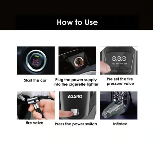 Agaro Primo Digital Tyre Inflator (Black, 120W) - Image 6