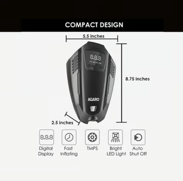 Agaro Primo Digital Tyre Inflator (Black, 120W) - Image 5