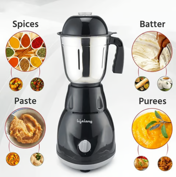 Lifelong Power Pro 3 Jar 500W Juicer Mixer Grinder (LLMG23, Black) (Black) - Image 2