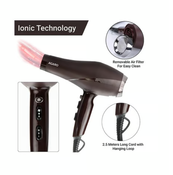 Agaro Style Pro Hair Dryer (Black, 2000W) - Image 3