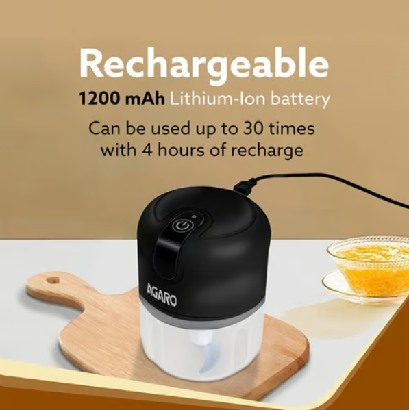 Agaro Elite Rechargeable Mini Electric Chopper (30W, Black) - Image 4