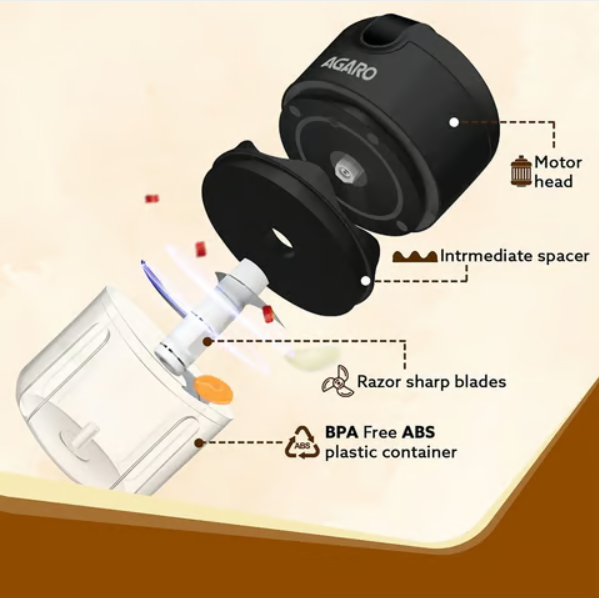 Agaro Elite Rechargeable Mini Electric Chopper (30W, Black) - Image 3