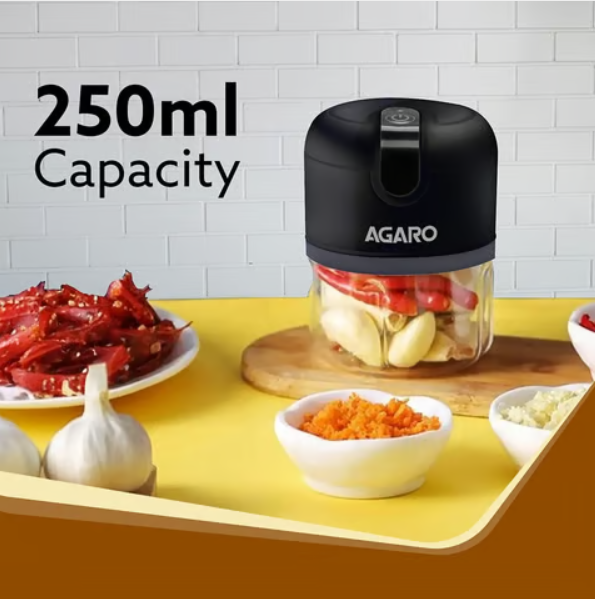 Agaro Elite Rechargeable Mini Electric Chopper (30W, Black) - Image 2